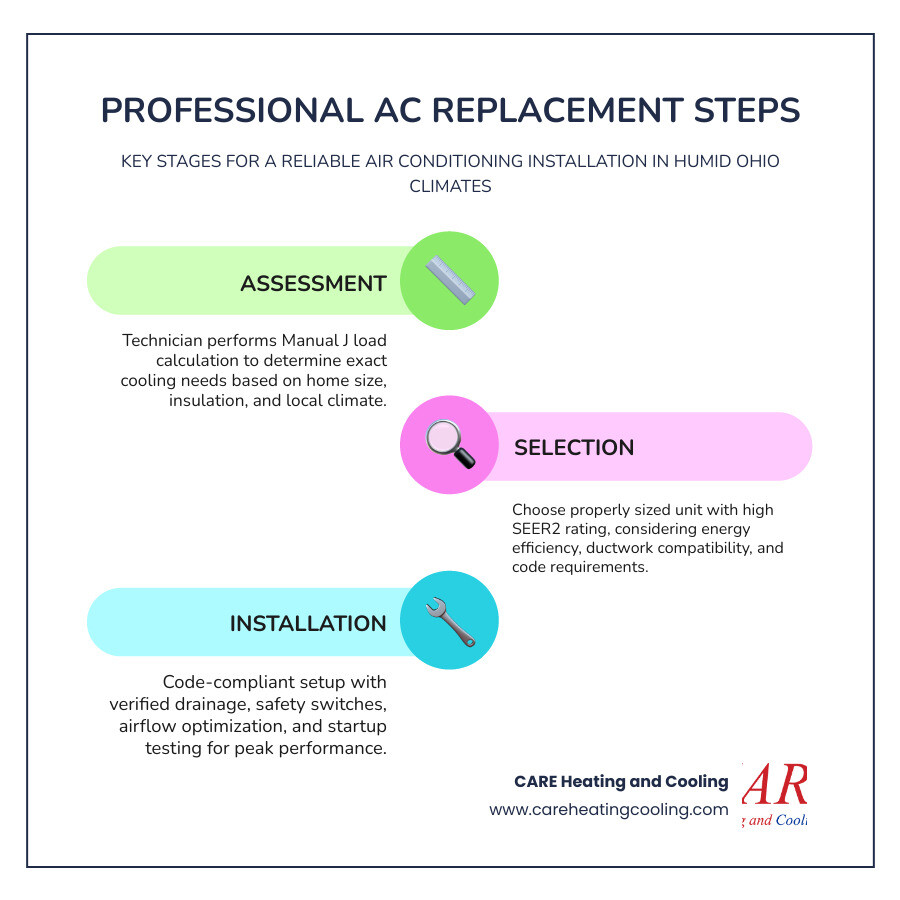 Infographic showing the steps of a professional AC replacement in Canal Winchester OH - ac installation company in canal Infographic showing the steps of a professional AC replacement in Canal Winchester OH - ac installation company in canal