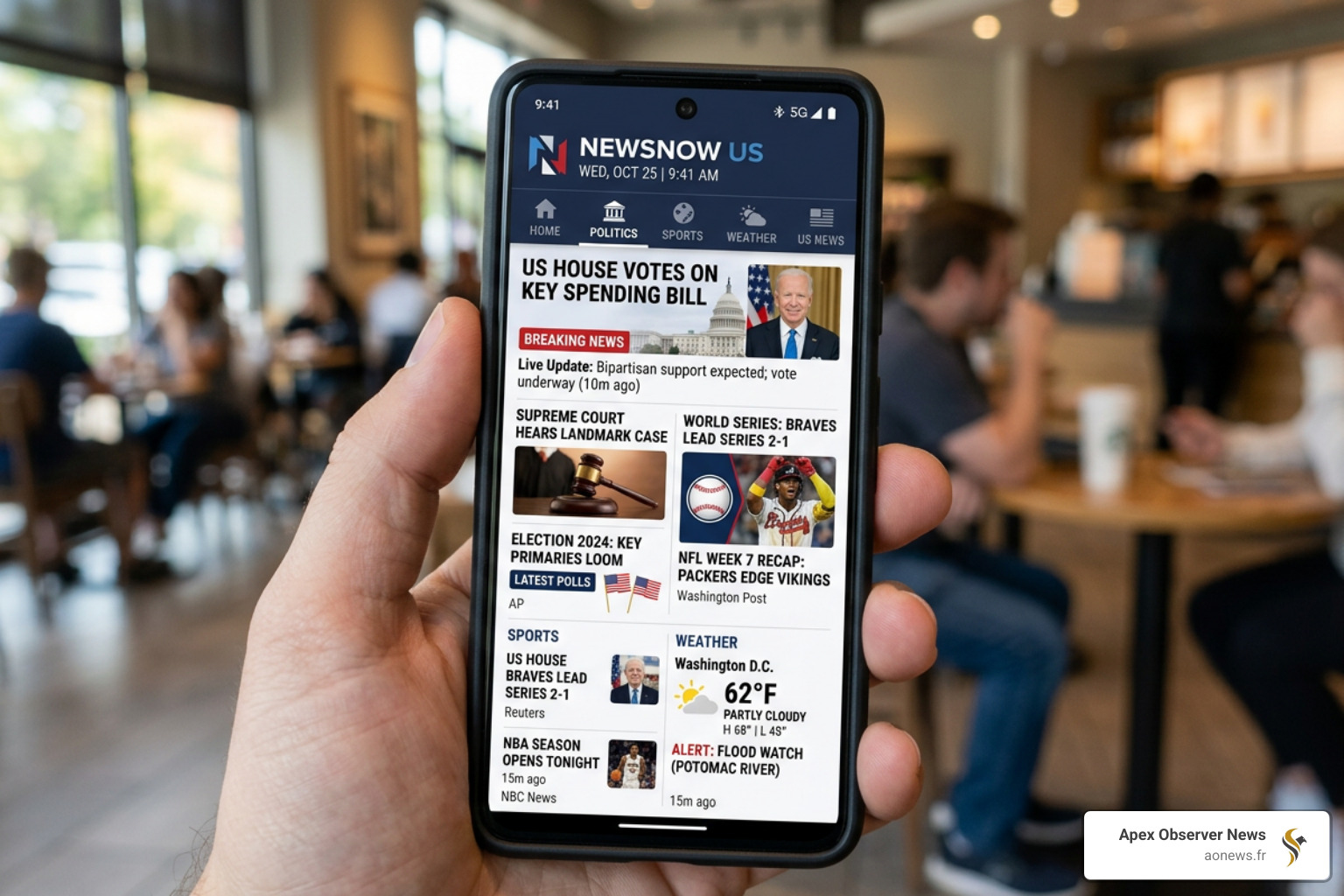 Digital news dashboard showing various categories like politics, sports, and weather - aol news sports weather entertainment