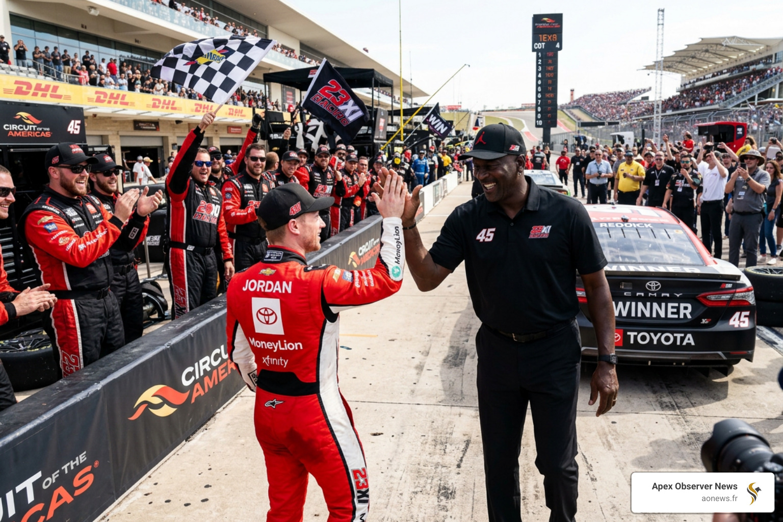 Tyler Reddick celebrating with Michael Jordan after COTA win - NASCAR news