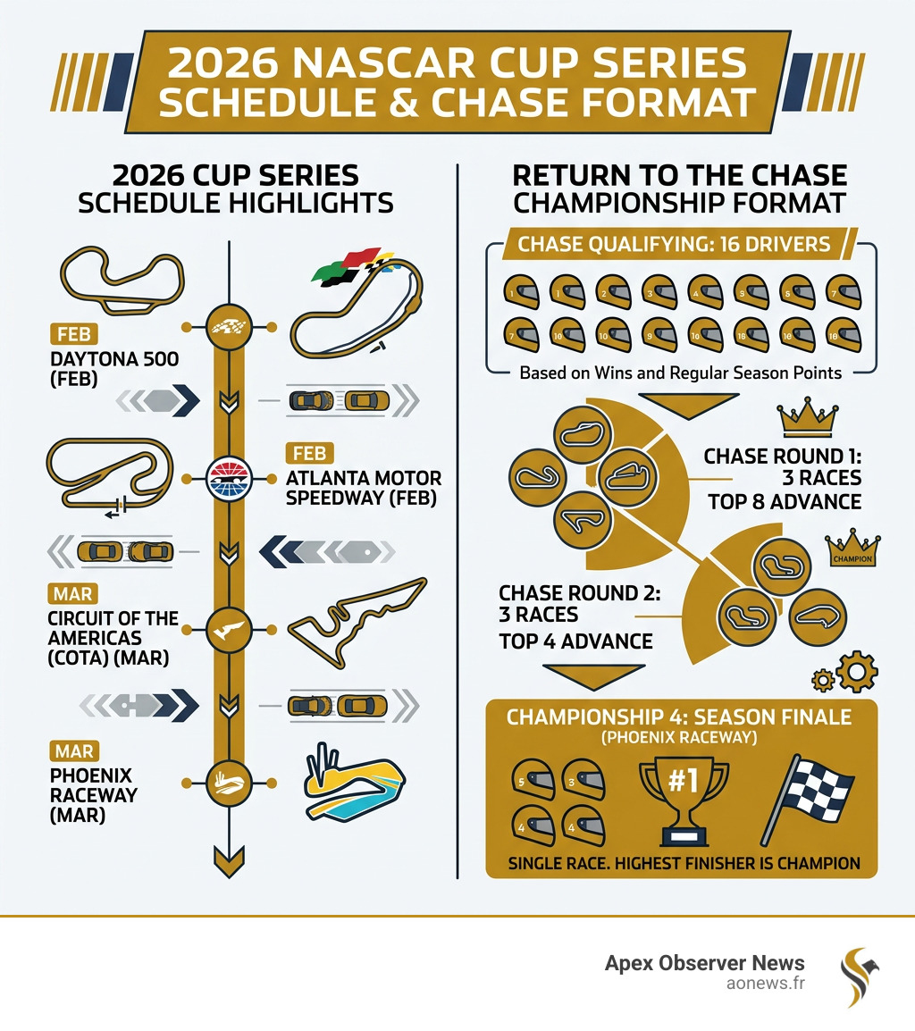2026 NASCAR Cup Series schedule and Chase format changes infographic - NASCAR news infographic 