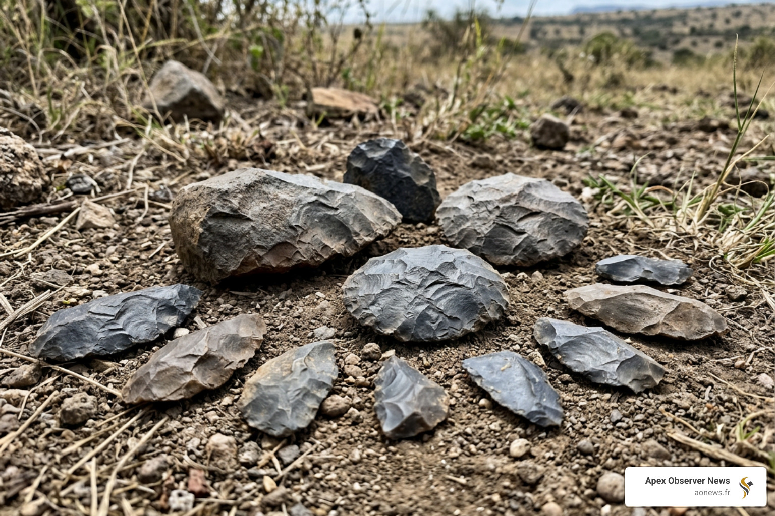 The first primitive stone tools used by early humans - technology
