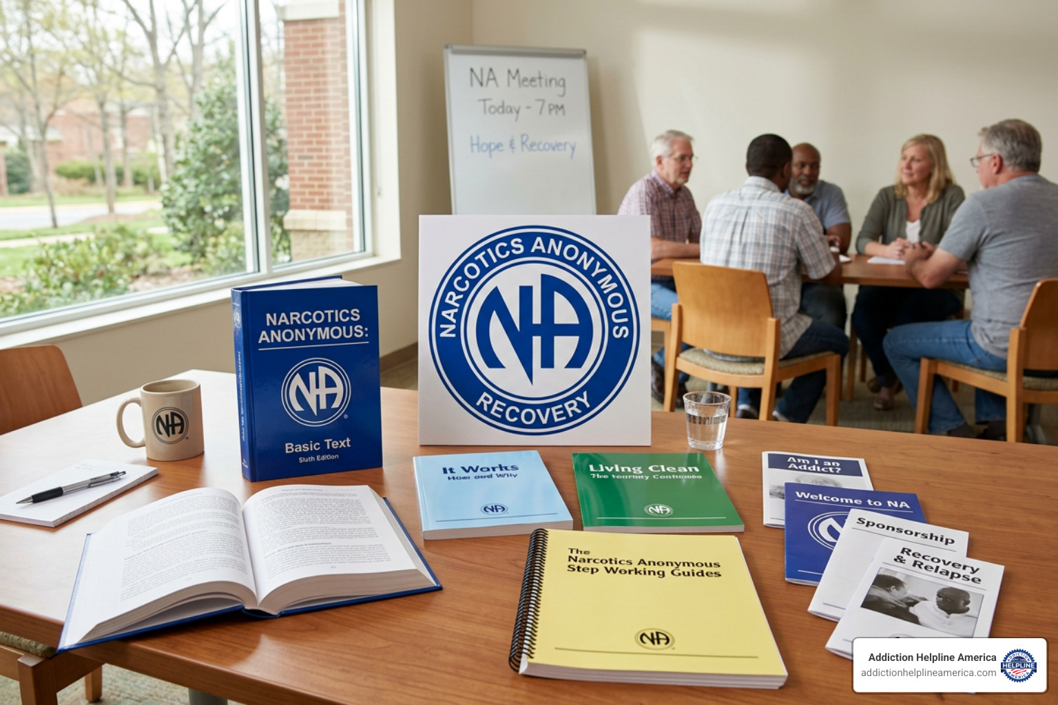 Narcotics Anonymous logo and recovery literature including the Basic Text - narcotics anonymous meetings