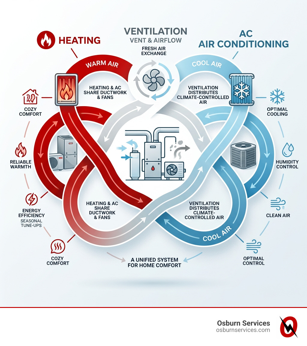 infographic showing relationship between heating ventilation and air conditioning in a home HVAC system - heating services infographic showing relationship between heating ventilation and air conditioning in a home HVAC system - heating services
