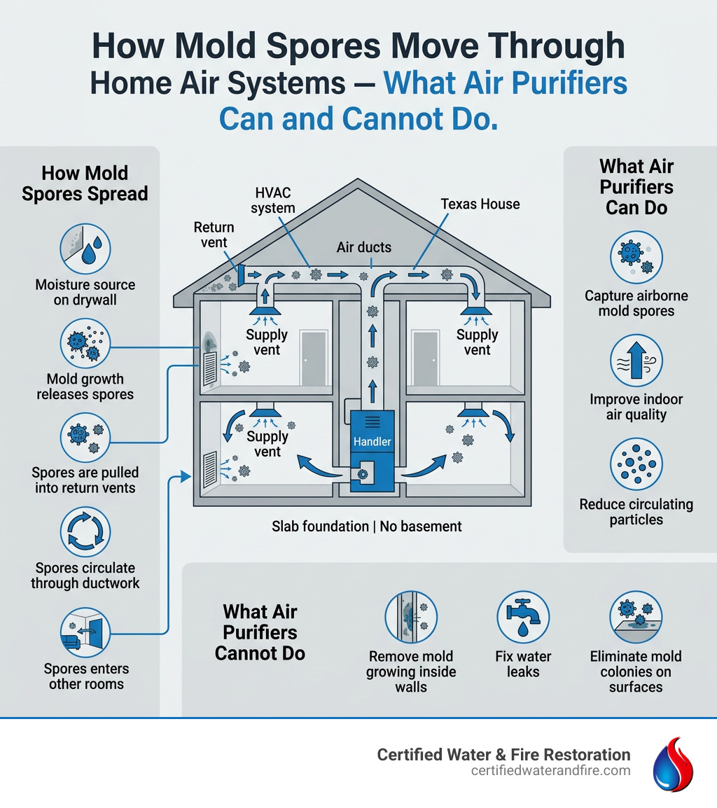 How mold spores travel through home air systems and what air purifiers can and cannot do - do air purifiers help with mold​