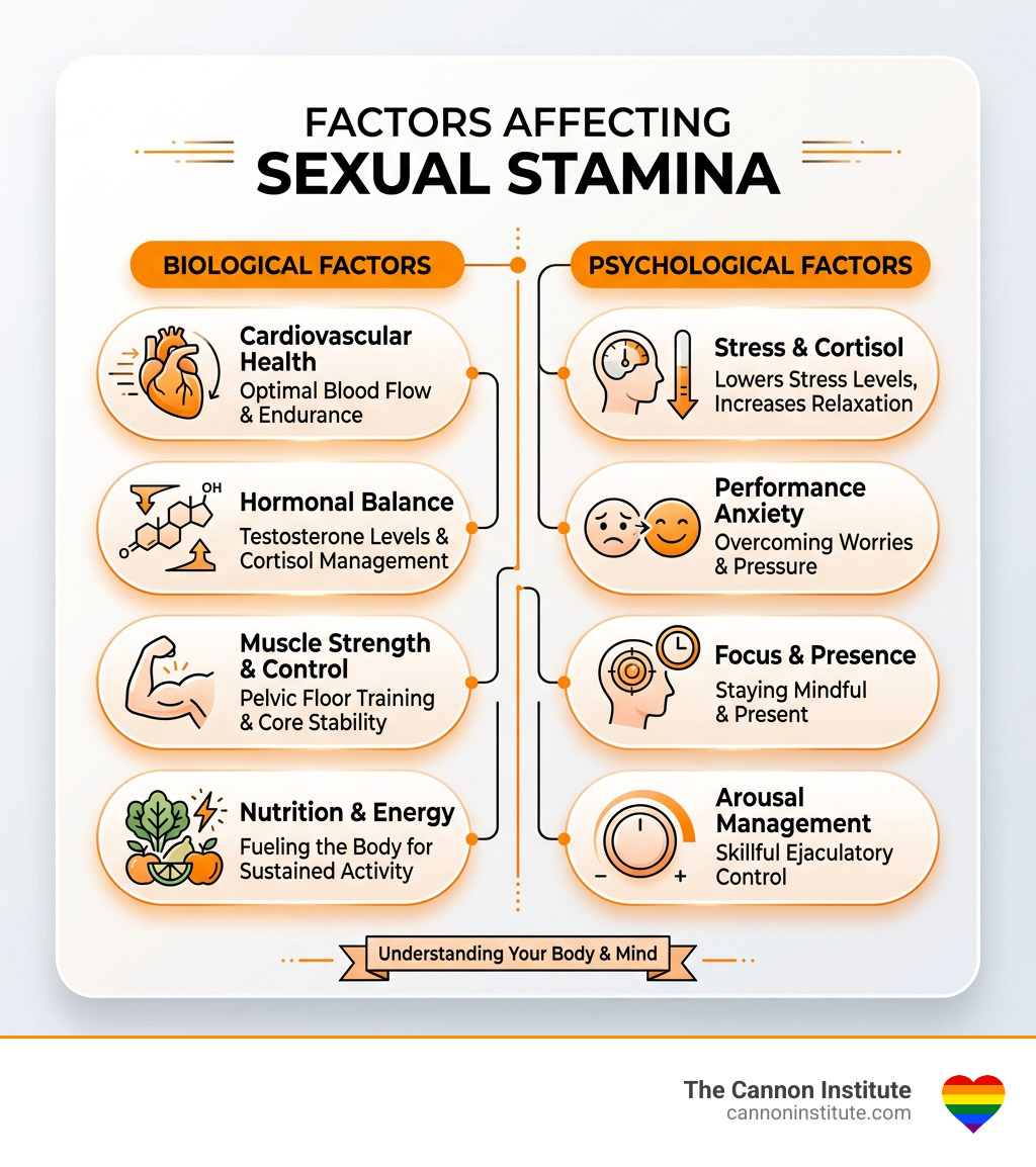 infographic showing biological and psychological factors that affect sexual stamina - Boost sexual stamina infographic 