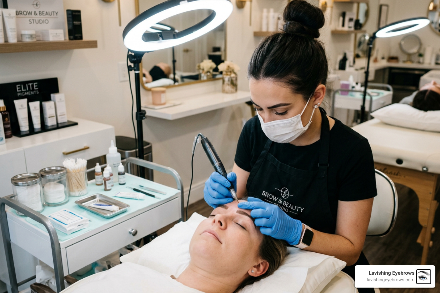 Artist performing a microshading touch-up session - microshading touch-up cost Artist performing a microshading touch-up session - microshading touch-up cost