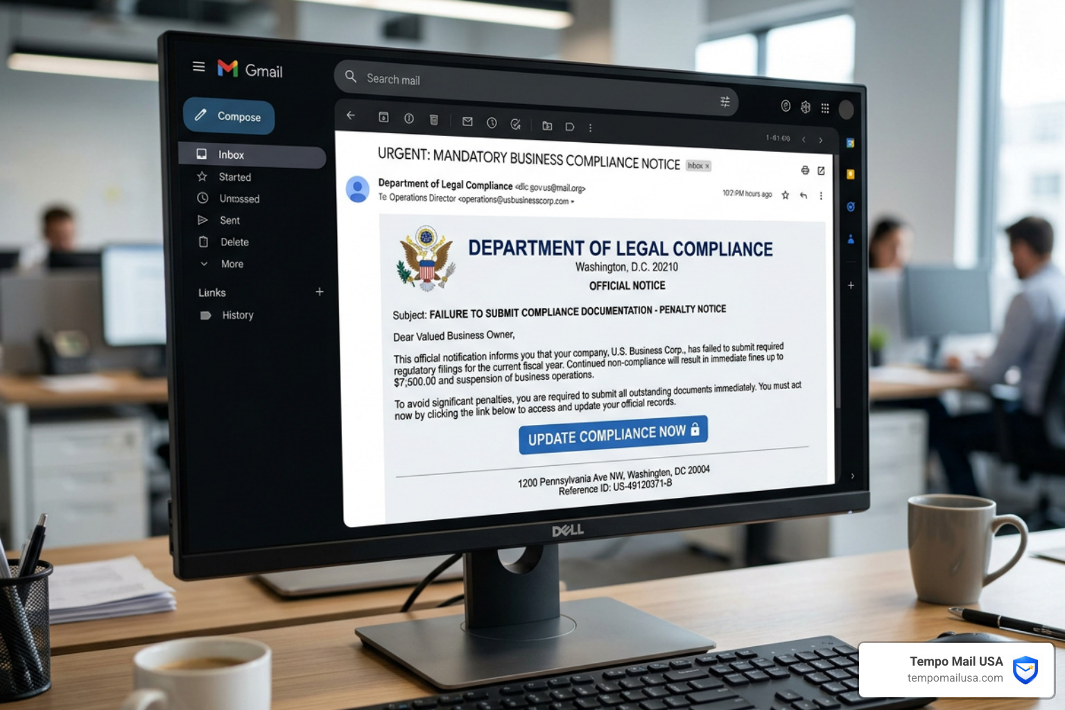 Phishing email with a malicious link targeting business compliance - Department of Legal Compliance Scam update Phishing email with a malicious link targeting business compliance - Department of Legal Compliance Scam update