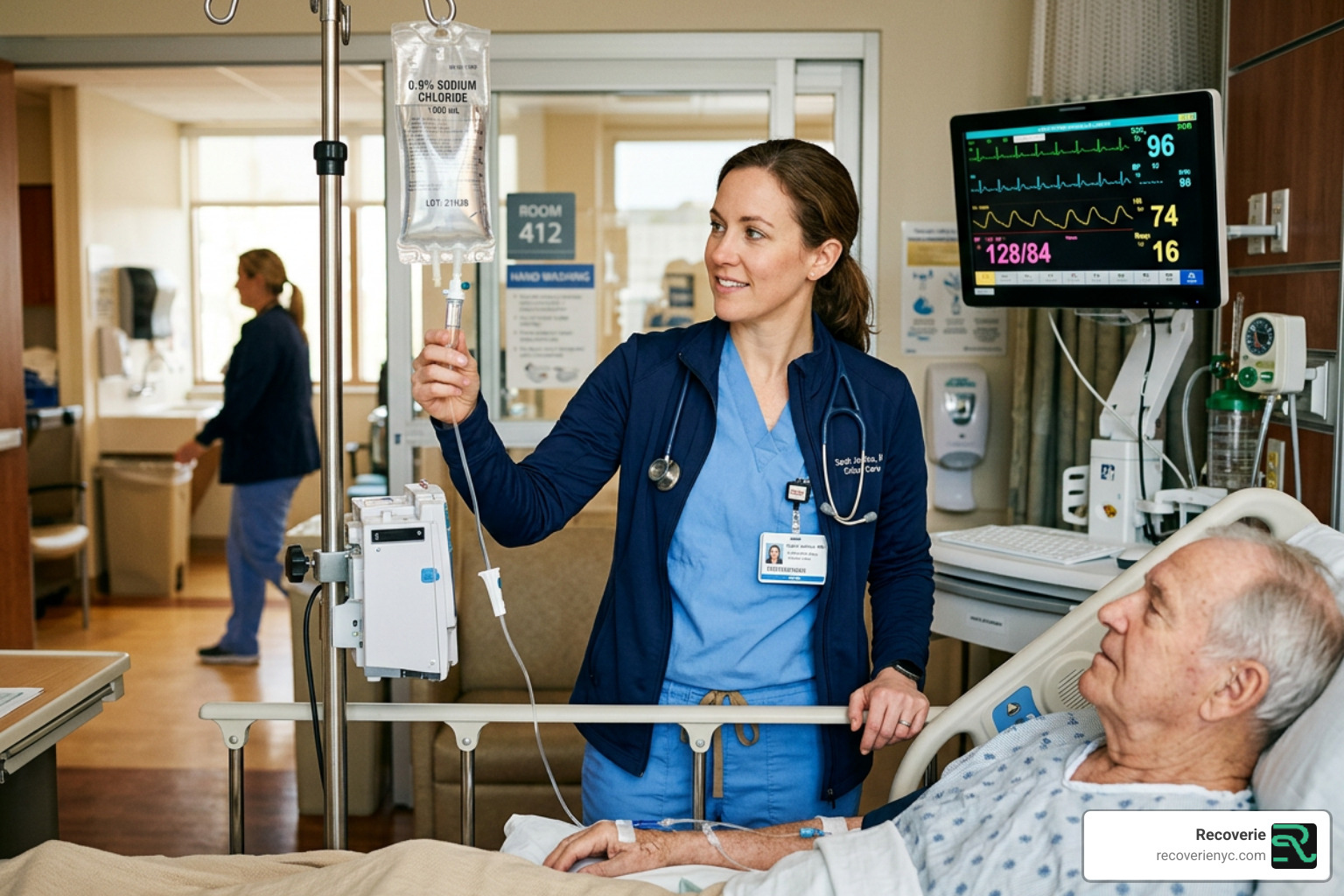 Medical professional monitoring an IV infusion - b12 iv dose