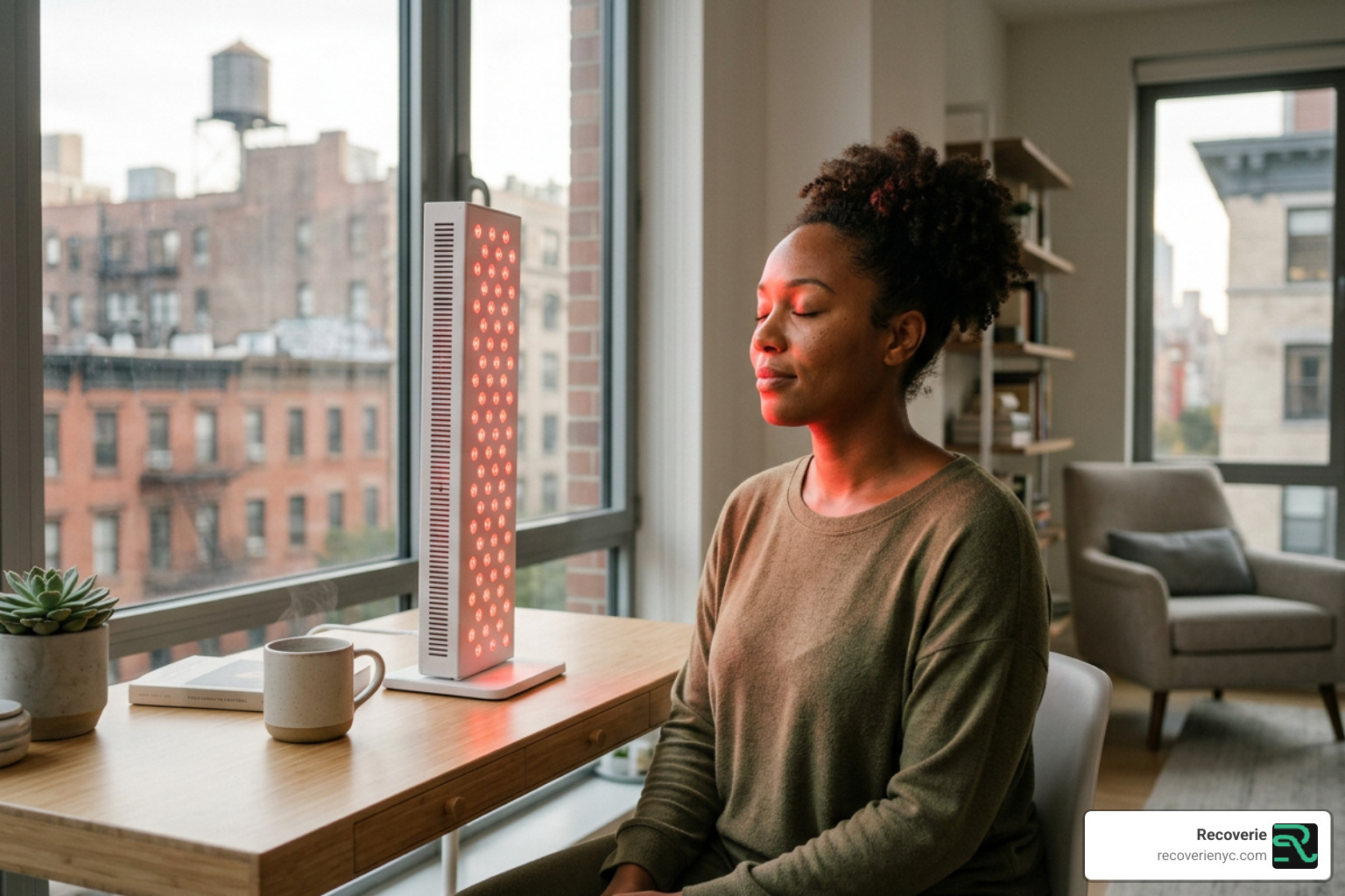Person using a red light therapy panel for facial rejuvenation - red light therapy for face