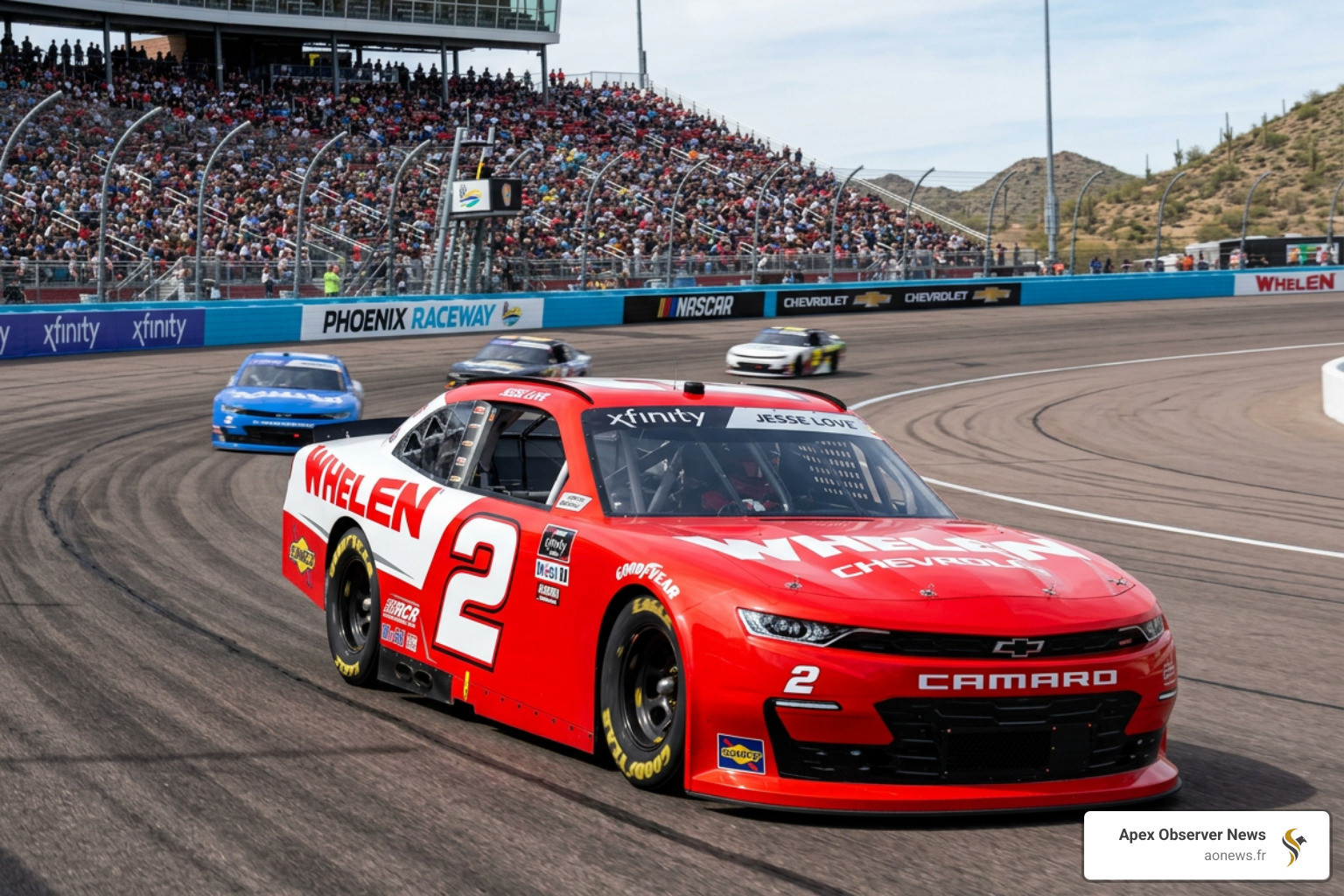 The No. 2 RCR Chevrolet driven by Jesse Love on track at Phoenix - 2026 xfinity champion
