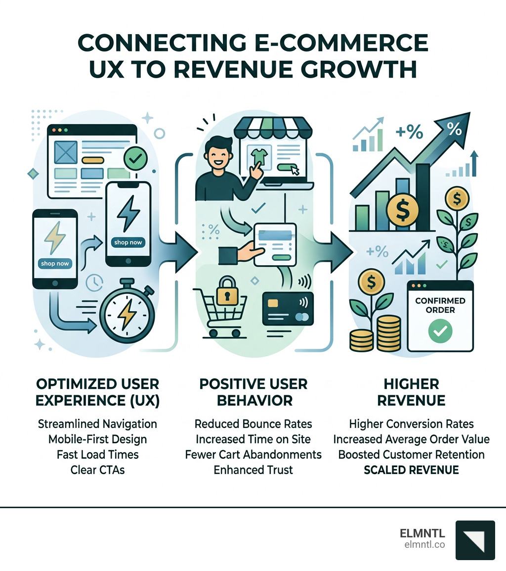 Infographic showing the connection between e-commerce user experience and revenue growth - e-commerce web design experts