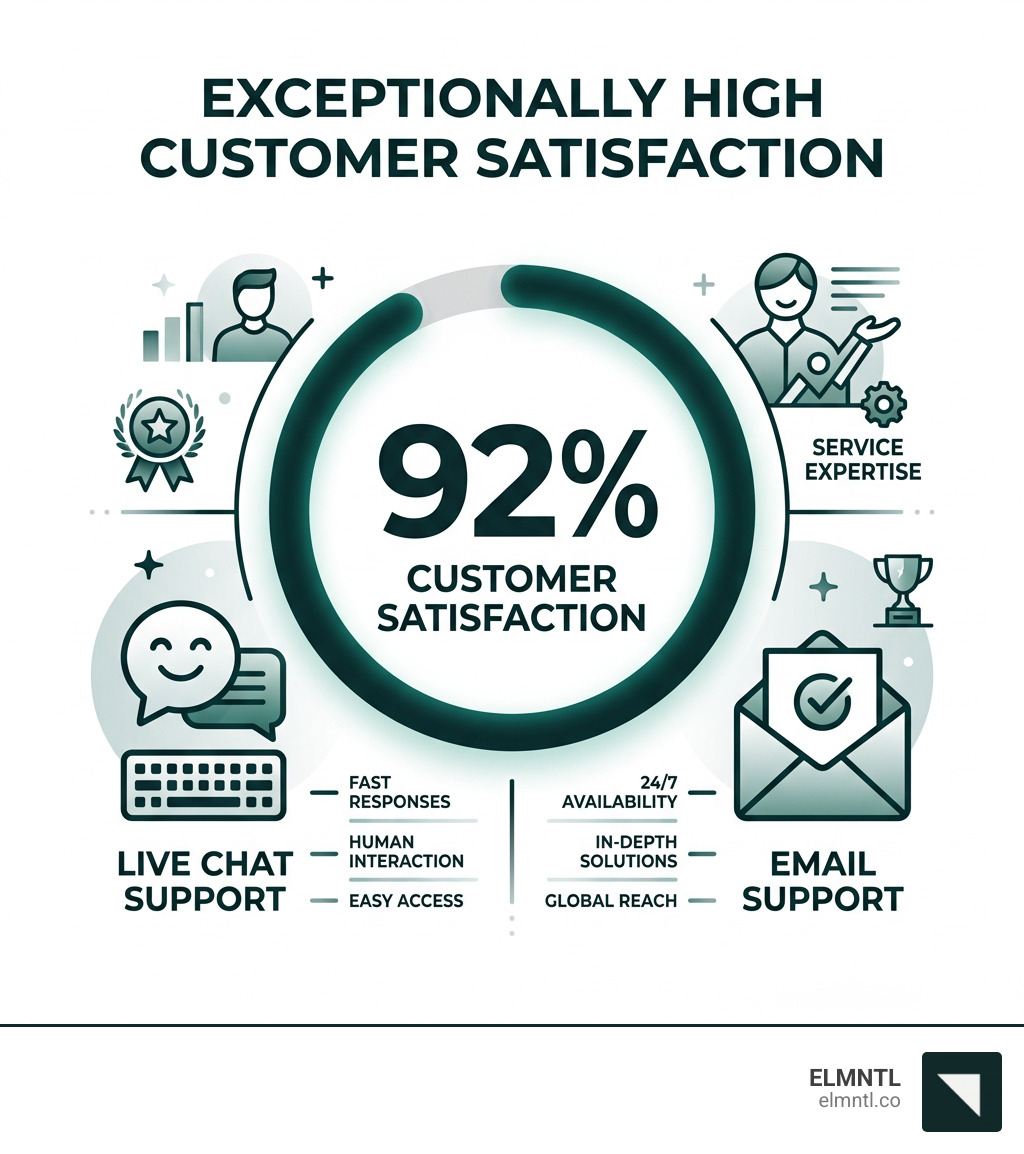 Infographic showing 92% satisfaction rate for chat and email support - contact mailchimp support infographic 