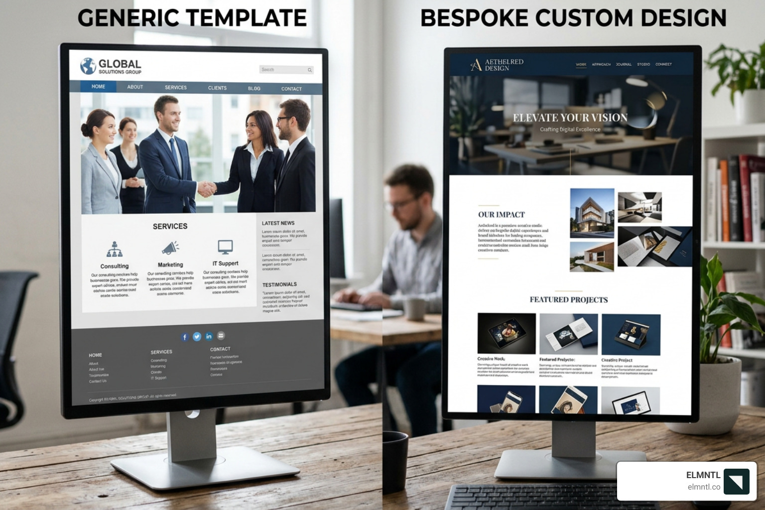 Comparison of generic website templates versus bespoke, high-end custom layouts - custom web design services