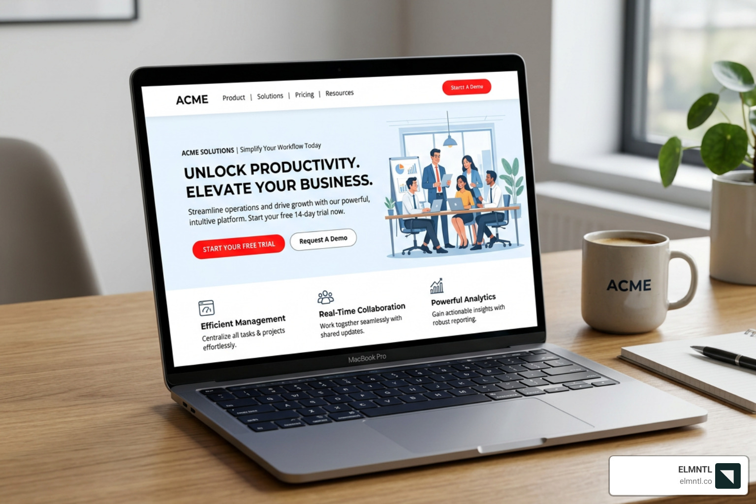 A high-conversion landing page showing clean layout and clear call-to-action buttons - ux design for web developers