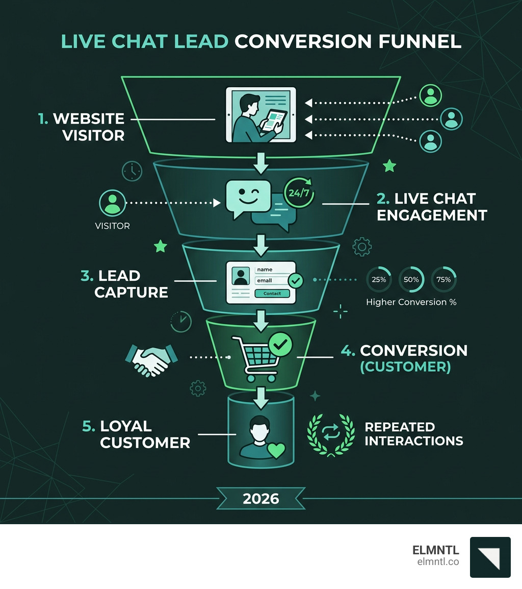 Infographic showing the live chat lead conversion funnel from visitor to loyal customer - 24/7 live chat support infographic 
