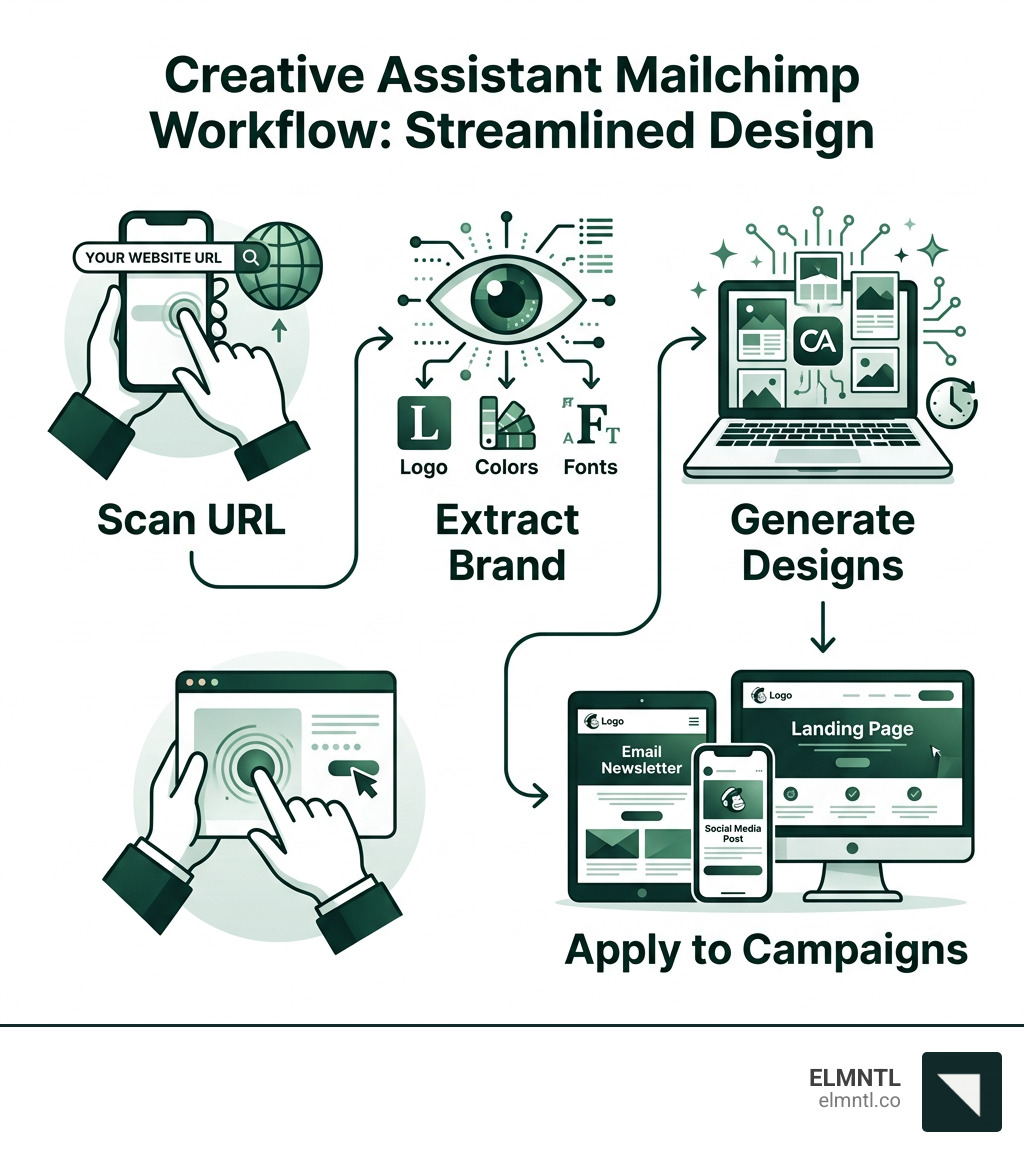 Creative Assistant Mailchimp workflow: scan URL, extract brand, generate designs, apply to campaigns - creative assistant