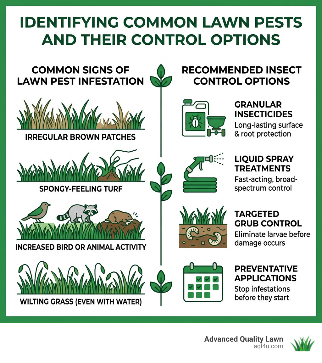 Common signs of lawn pest infestation and recommended insect control options - best insect control for lawns infographic 