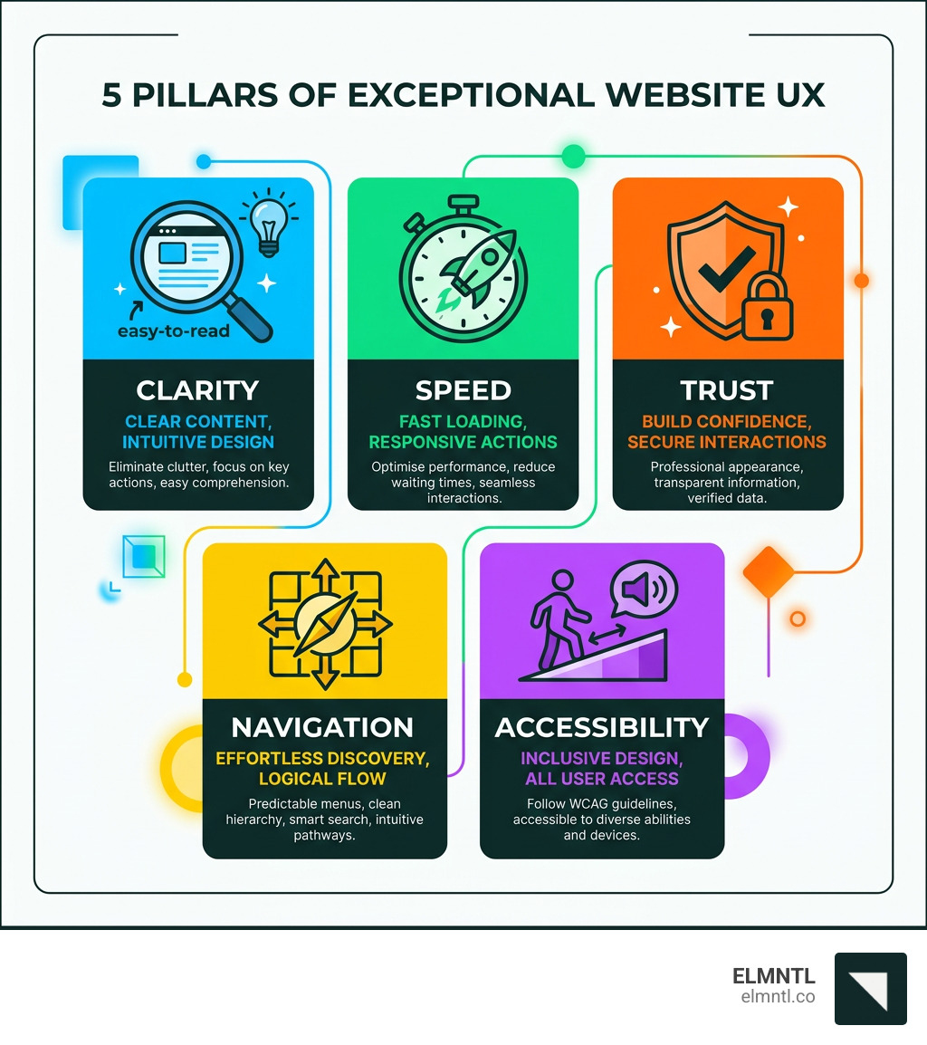 5 pillars of exceptional website UX: clarity, speed, trust, navigation, and accessibility - best ux website examples