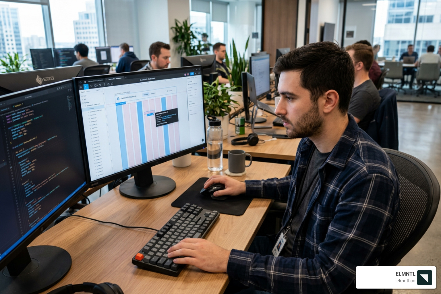 A developer inspecting a UI design file for CSS properties and layout logic - web application ui design tools