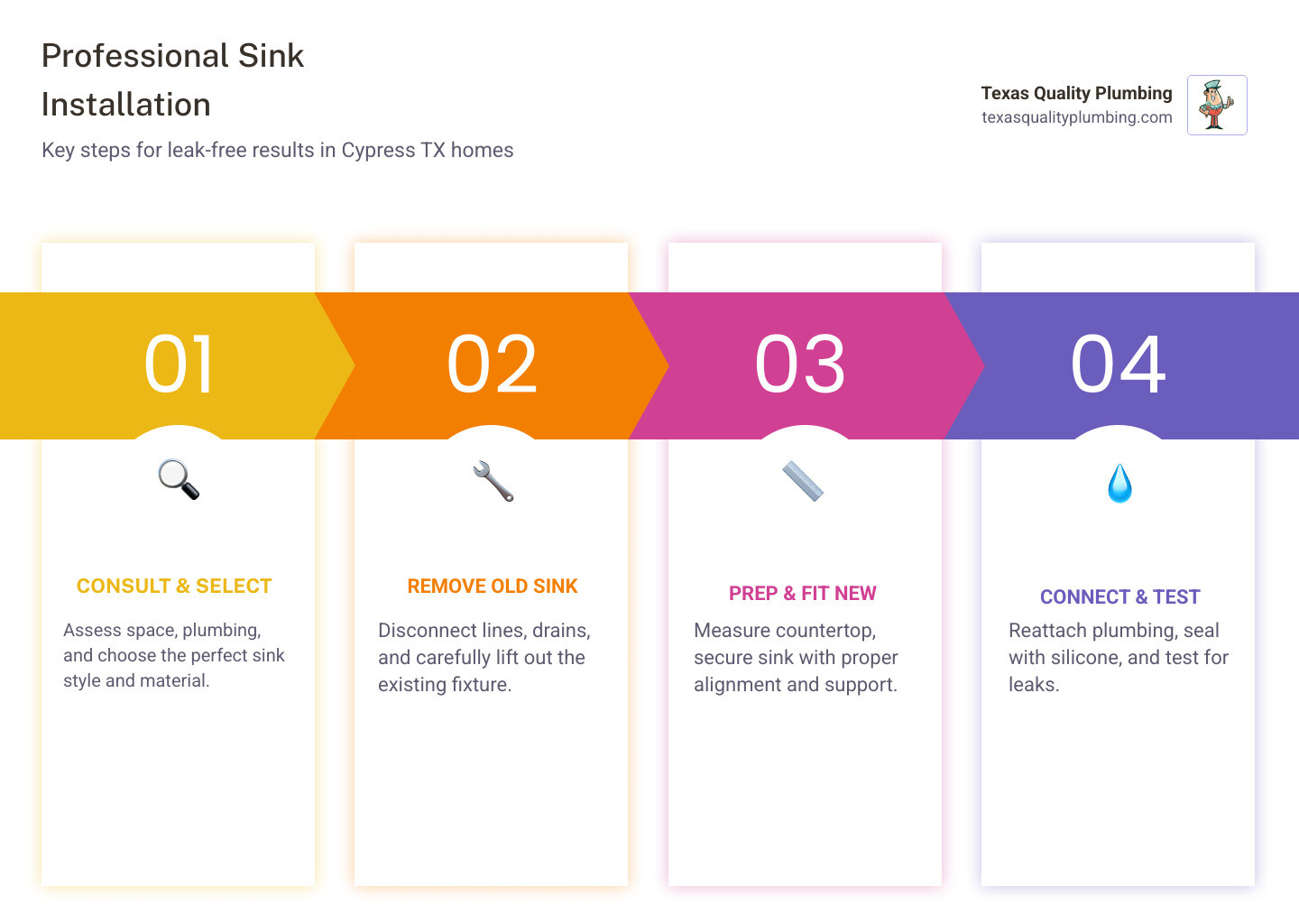 Infographic showing the 8-step professional sink installation process for Cypress TX homeowners - sink installation in Infographic showing the 8-step professional sink installation process for Cypress TX homeowners - sink installation in