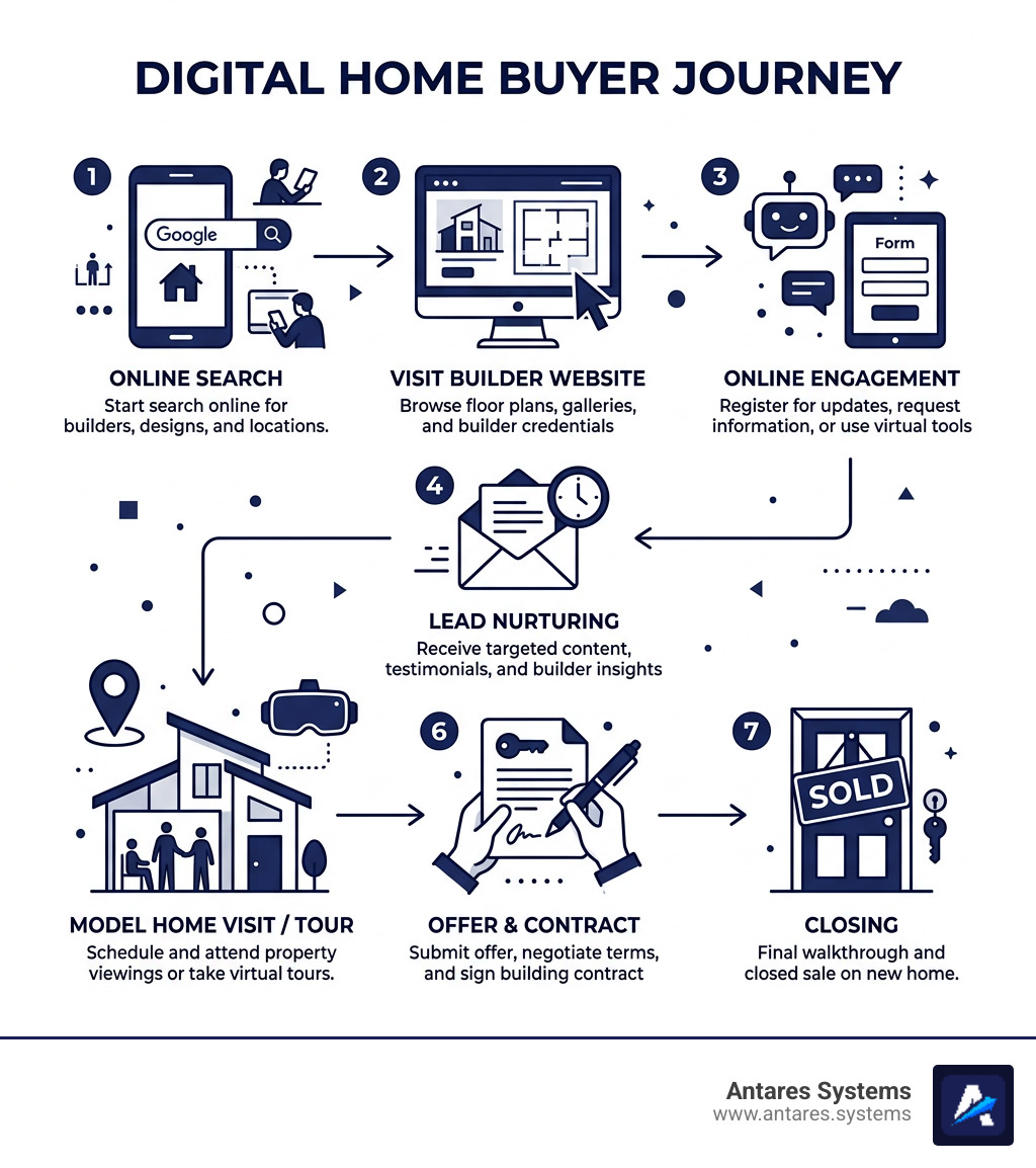 Infographic showing the digital home buyer journey from online search to closed sale - marketing agency for home builders