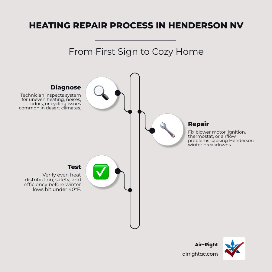 Infographic showing the heating repair process in Henderson NV from diagnosis to fix - heating repair in henderson nv