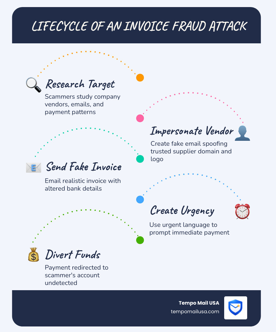 Lifecycle of an invoice fraud attack from impersonation to payment redirection - Fake invoice email scam business
