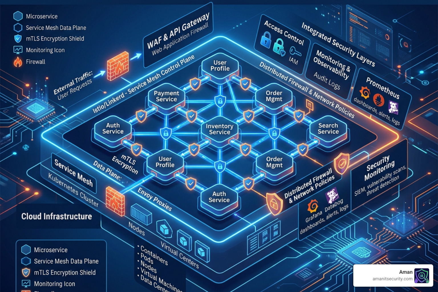Cloud-native architecture showing microservices connected via a service mesh with integrated security layers - best Cloud-native architecture showing microservices connected via a service mesh with integrated security layers - best
