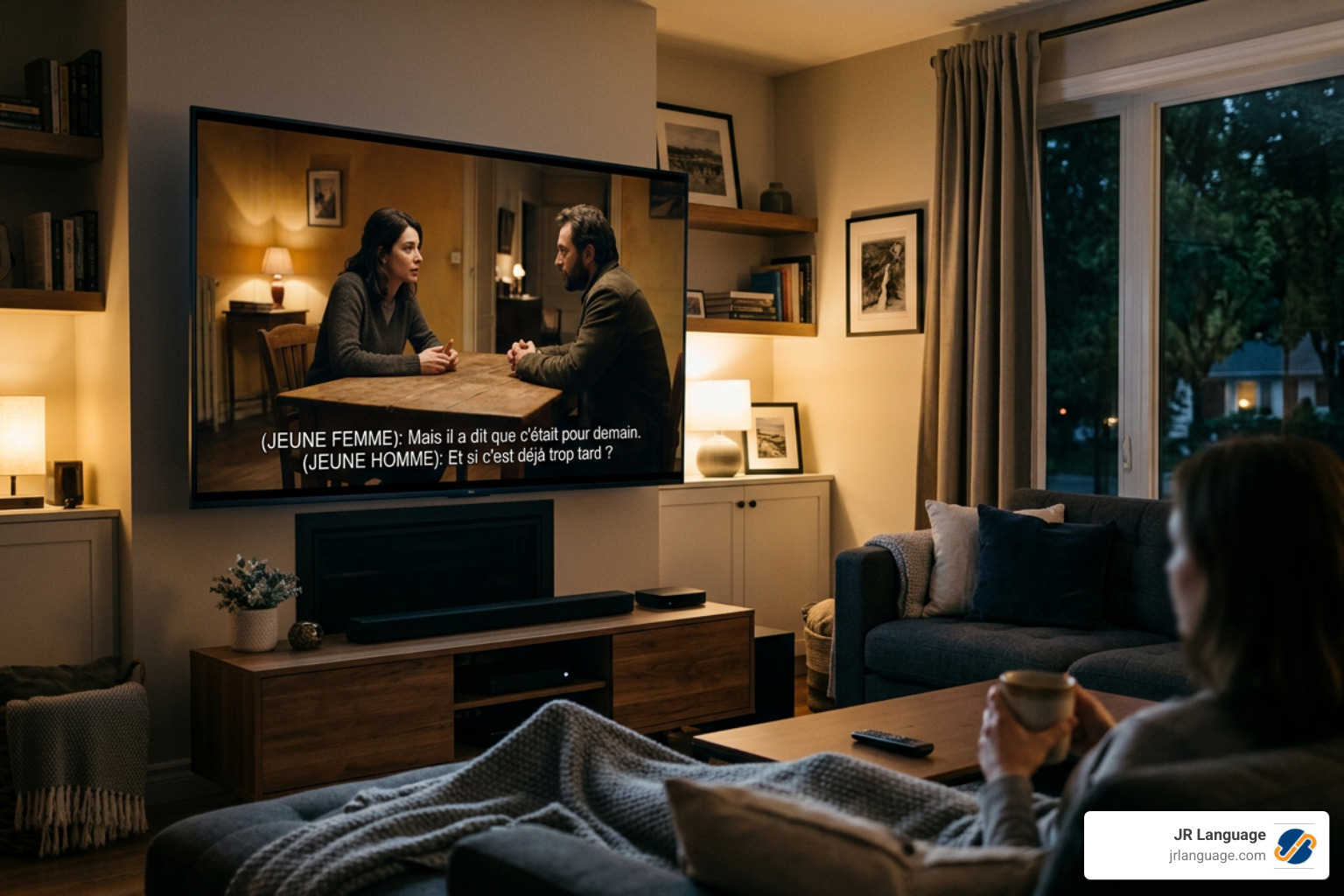 Professional subtitles appearing on a television screen during a foreign language film - video translation services Professional subtitles appearing on a television screen during a foreign language film - video translation services
