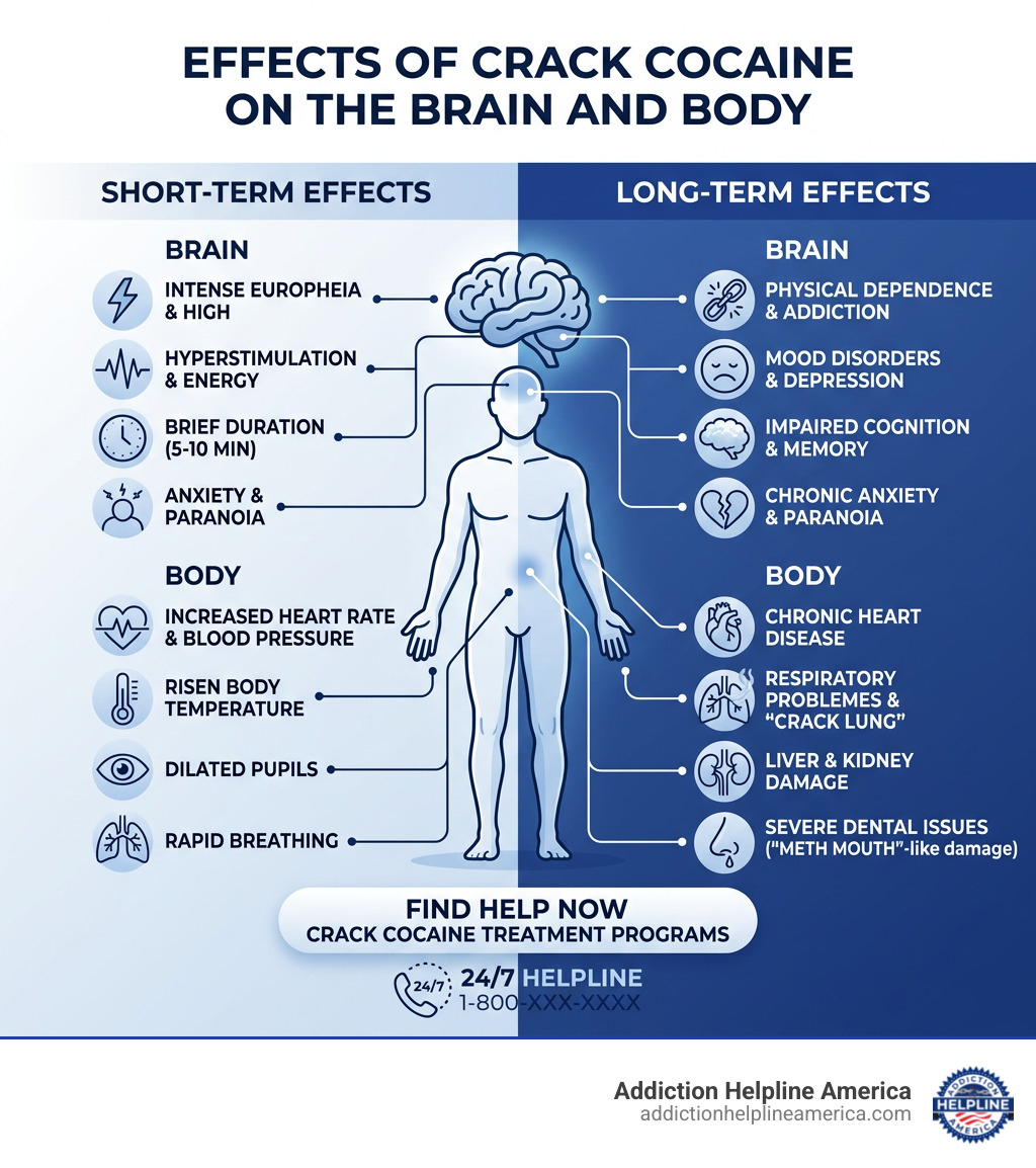 Infographic showing short-term and long-term effects of crack cocaine on the brain and body - crack cocaine treatment