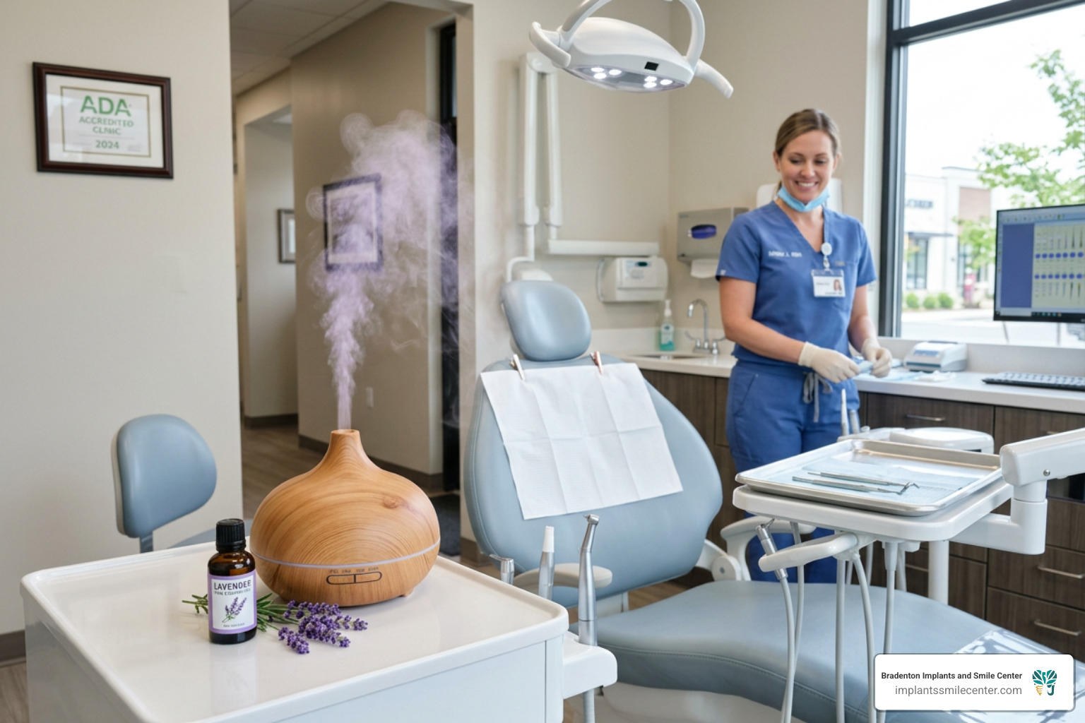 lavender essential oil being used in a dental clinic setting - dental anxiety solutions