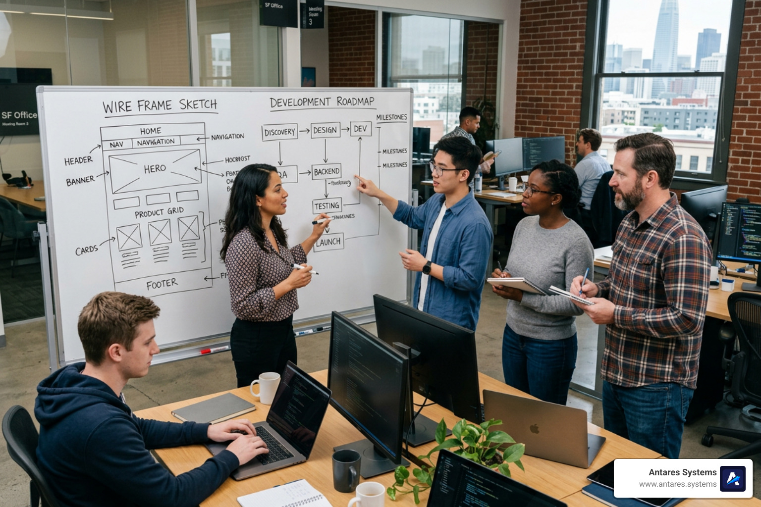 Website wireframe and development roadmap visualization - Web design agency