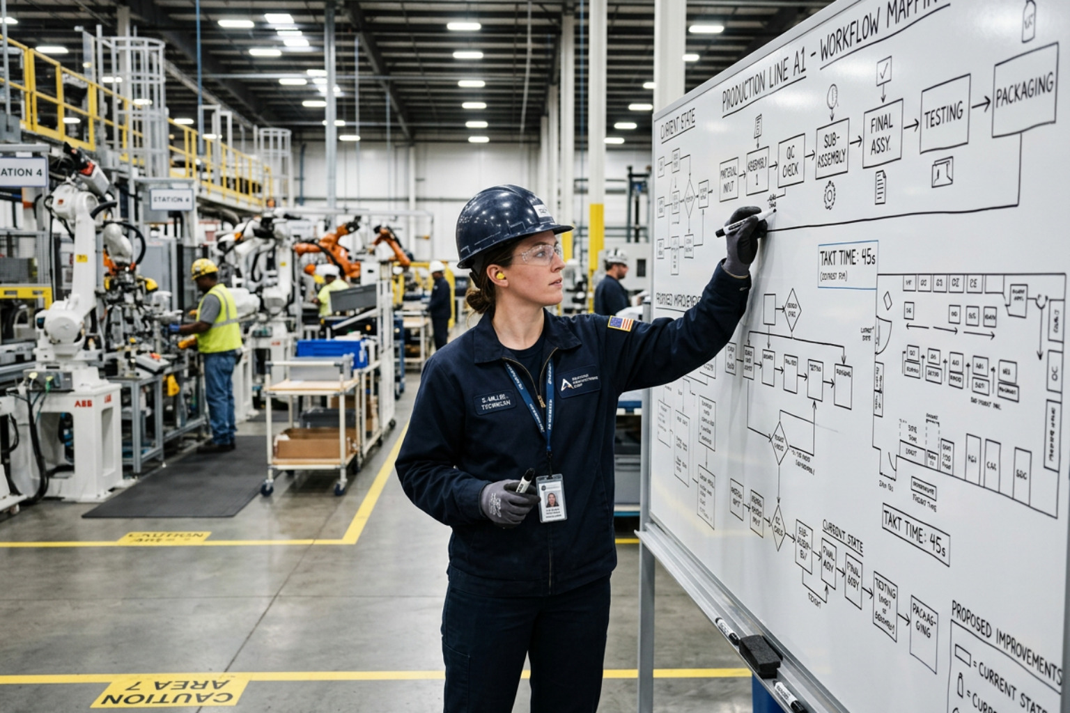 technician mapping industrial workflows in a manufacturing plant technician mapping industrial workflows in a manufacturing plant