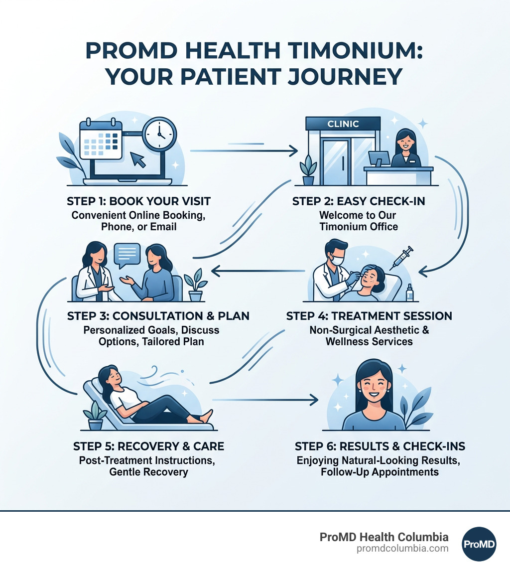 ProMD Health Timonium patient journey infographic showing services booking and care steps - promd health timonium ProMD Health Timonium patient journey infographic showing services booking and care steps - promd health timonium