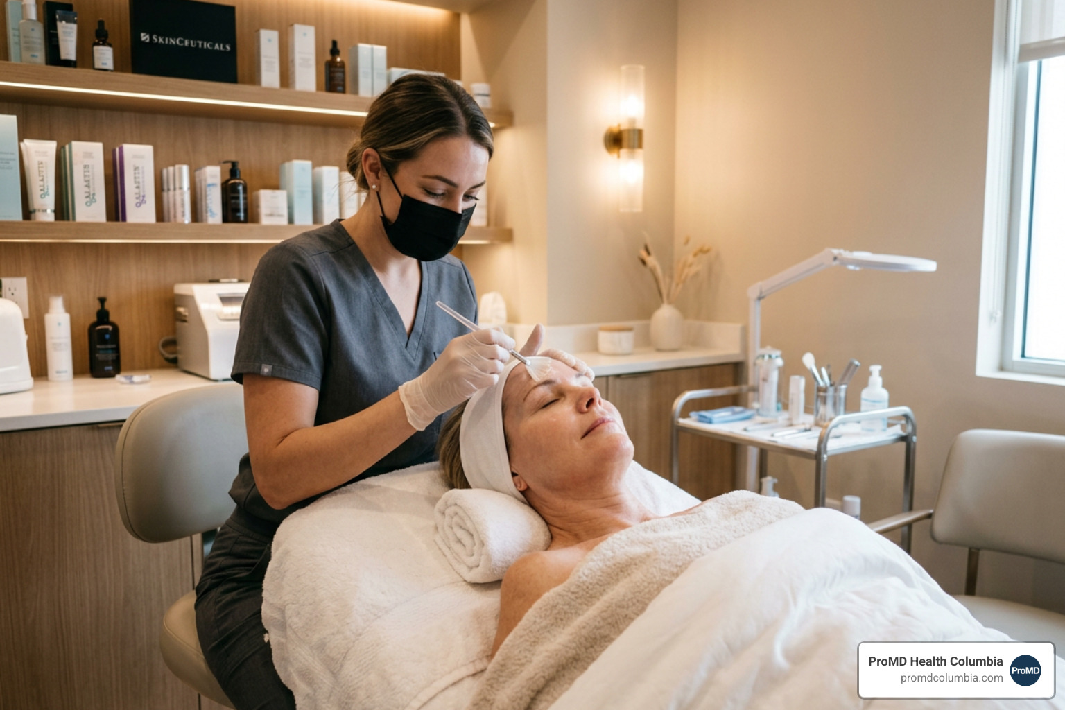 Patient receiving a relaxing professional facial treatment at ProMD Health - promd health timonium Patient receiving a relaxing professional facial treatment at ProMD Health - promd health timonium