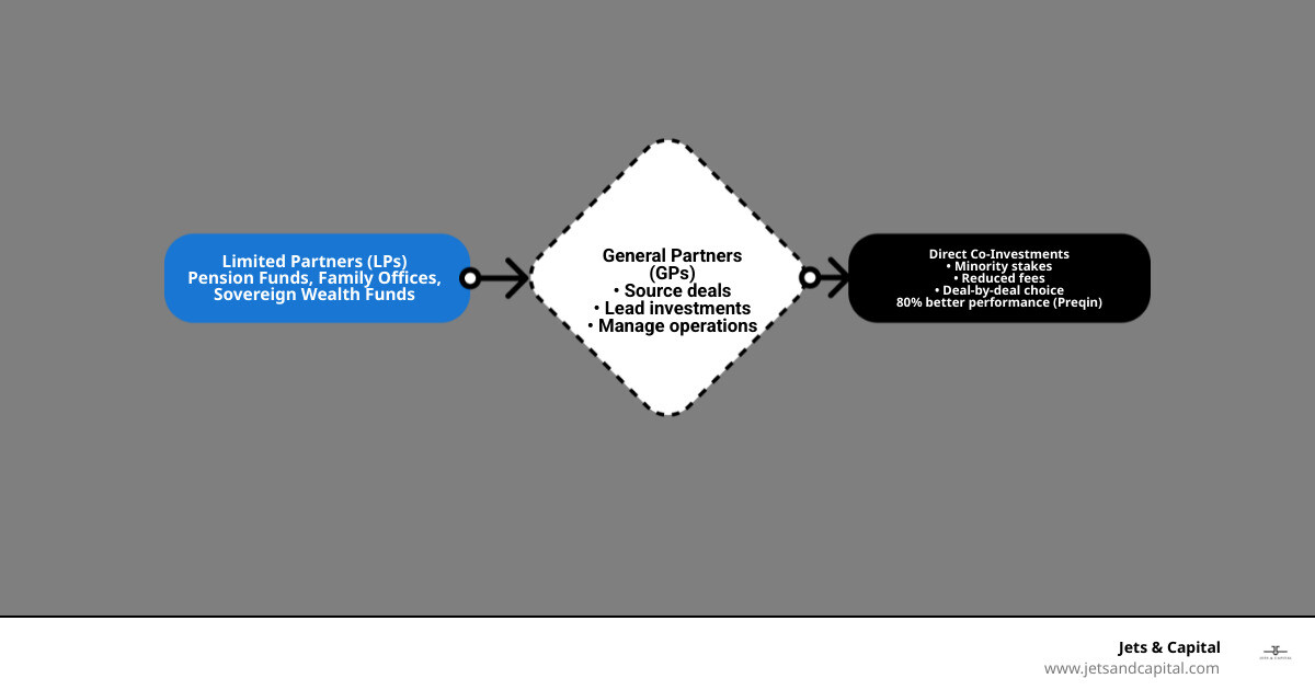 co-investment ecosystem showing GPs, LPs, SPVs, deal flow, and fee structures - co-investment opportunities infographic co-investment ecosystem showing GPs, LPs, SPVs, deal flow, and fee structures - co-investment opportunities infographic