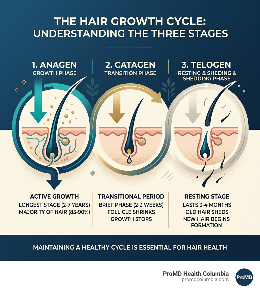 infographic showing the three stages of the hair growth cycle: anagen growth, catagen transition, telogen resting - best infographic showing the three stages of the hair growth cycle: anagen growth, catagen transition, telogen resting - best