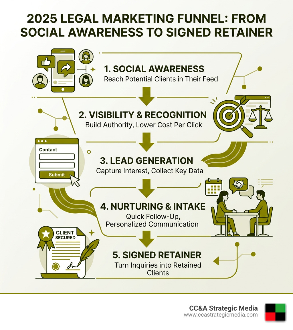 2025 legal marketing funnel from social awareness to signed retainer infographic - facebook ads for lawyers infographic 2025 legal marketing funnel from social awareness to signed retainer infographic - facebook ads for lawyers infographic