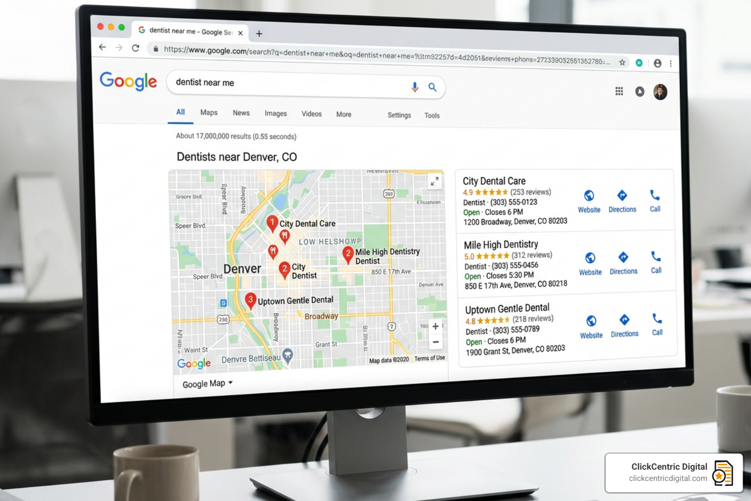 Google Local Pack results showing businesses with high star ratings - local customer review management