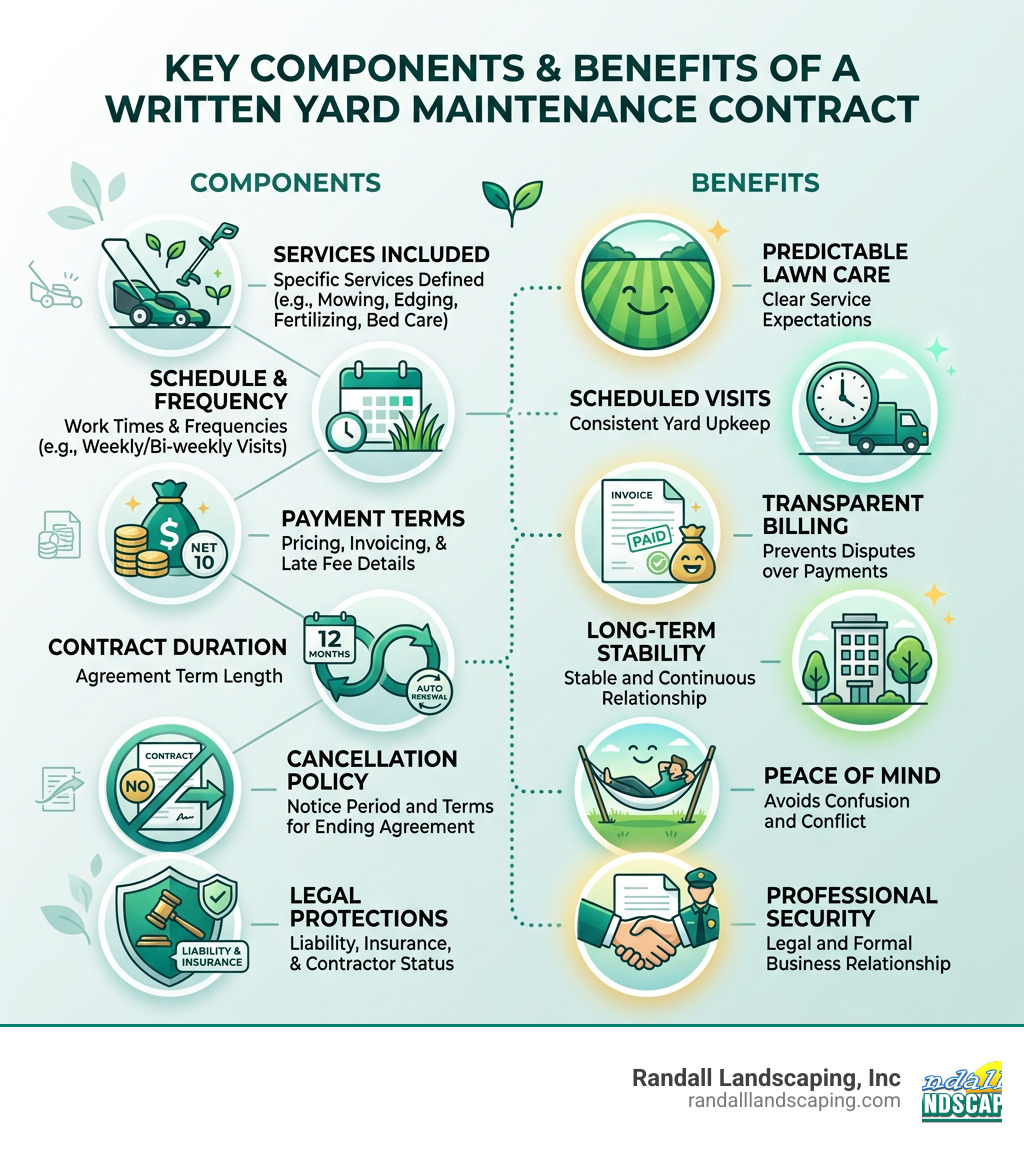 Key components and benefits of a written yard maintenance contract infographic - yard maintenance contract infographic Key components and benefits of a written yard maintenance contract infographic - yard maintenance contract infographic