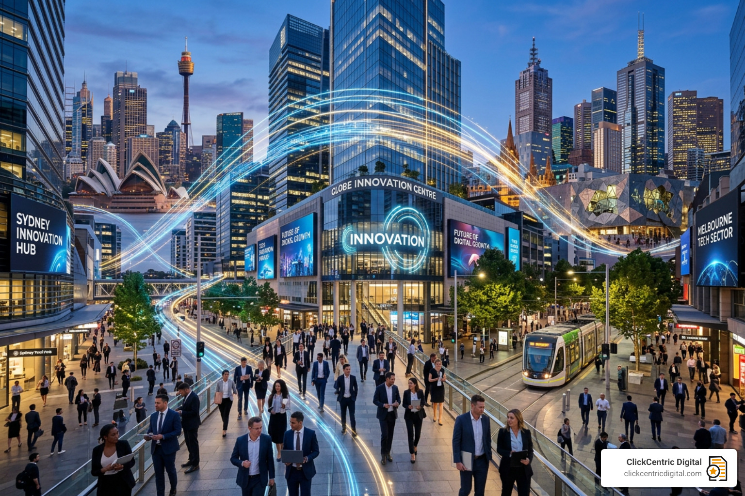 Modern tech hubs in Sydney and Melbourne showcasing the growth of the Australian digital sector - australian web development