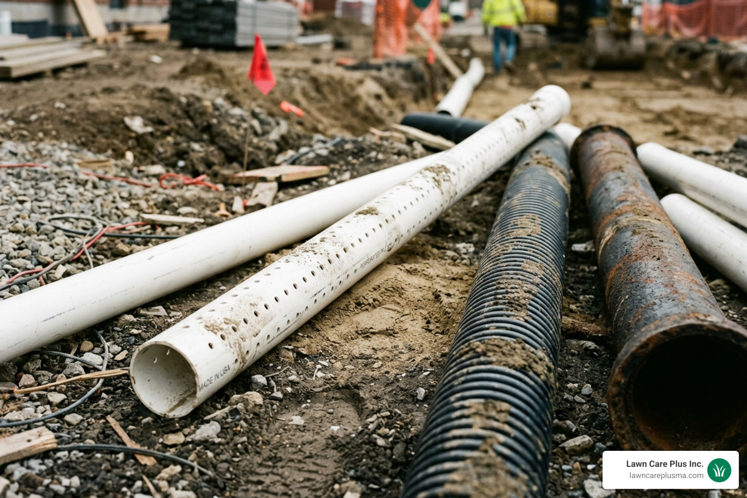 various drainage pipes including perforated and solid PVC - above and below ground drainage systems
