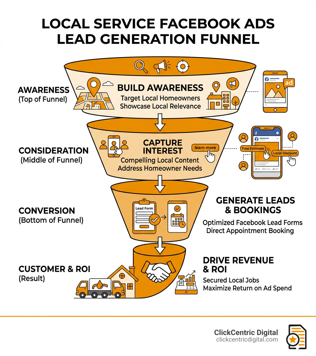 Local service Facebook ads lead generation funnel infographic - facebook ads for local services infographic Local service Facebook ads lead generation funnel infographic - facebook ads for local services infographic