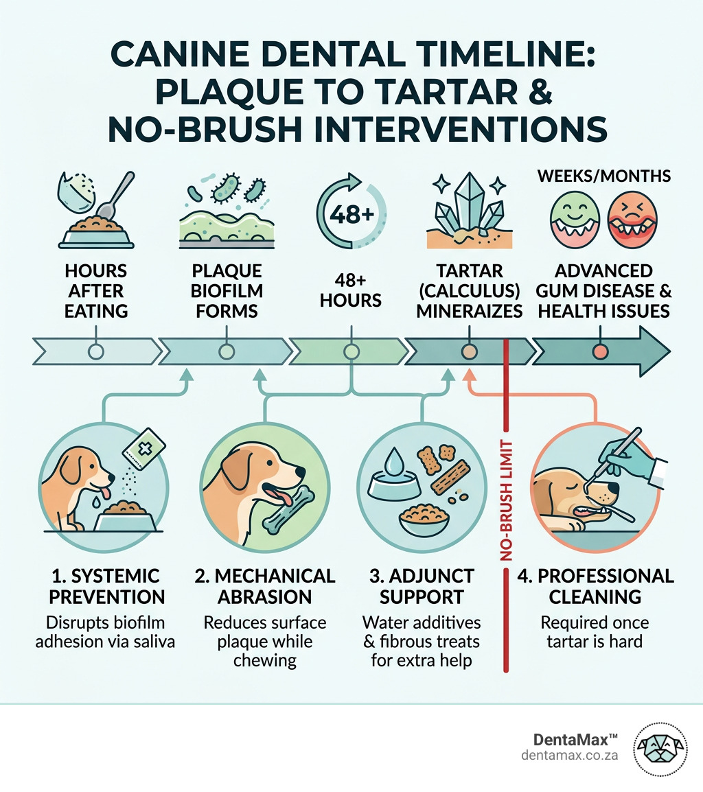 No-brush plaque control methods for dogs: timeline from plaque formation to tartar and intervention points - plaque control