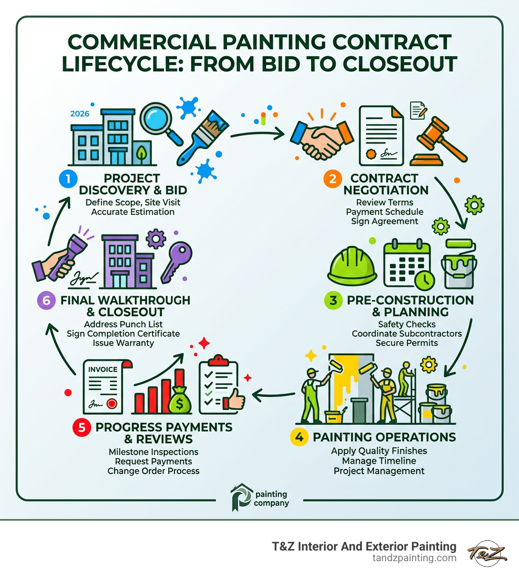 Commercial painting contract lifecycle infographic from bid to closeout - commercial painting contracts infographic 