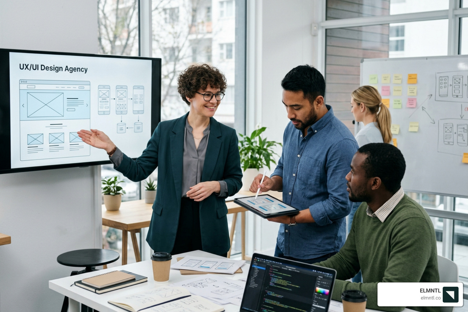 A collaborative design sprint where a team uses sticky notes and digital wireframes to map out a user journey - ux ui design