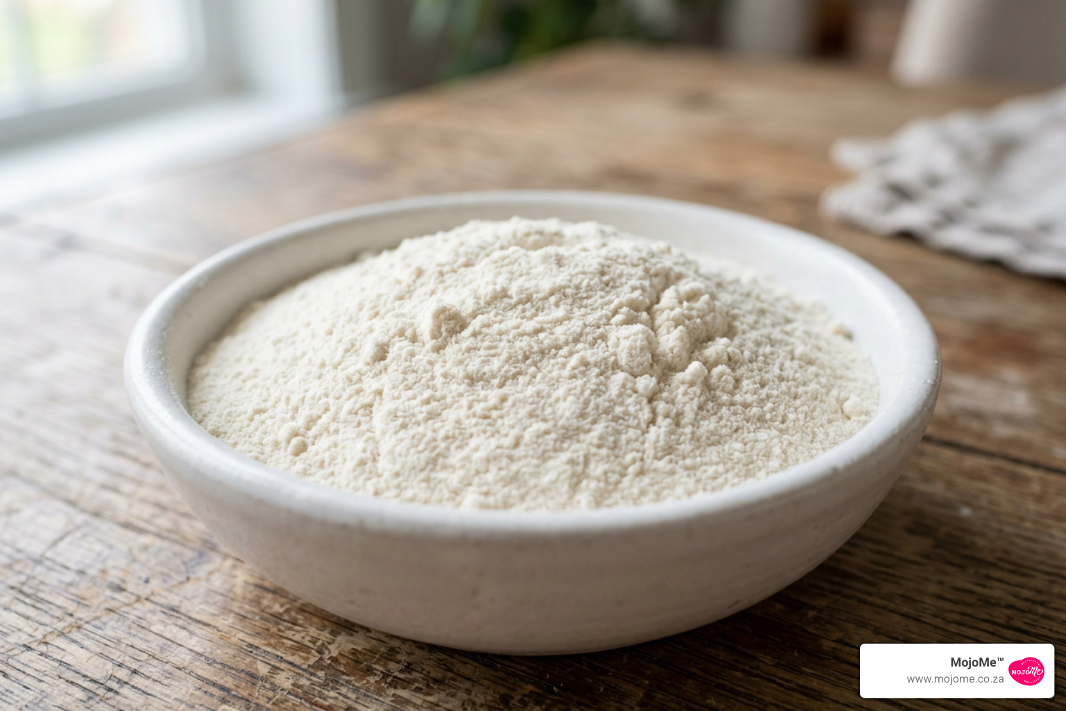 A close-up of pure hydrolysed collagen powder showing its fine texture - collagen peptides for fasting