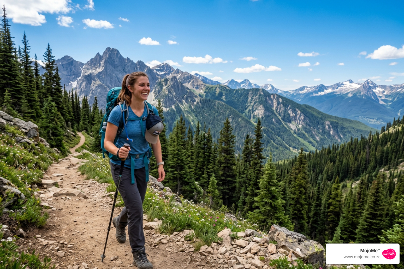 South African person enjoying an active outdoor lifestyle hiking in the mountains - organic bone broth South African person enjoying an active outdoor lifestyle hiking in the mountains - organic bone broth