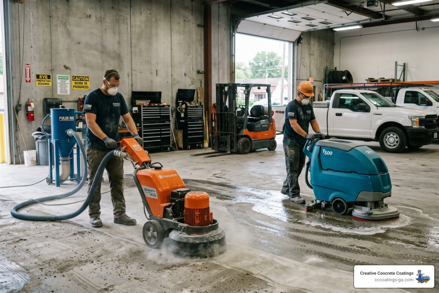 Preparing a concrete floor by removing old sealers and degreasing the surface - acid based concrete stain Preparing a concrete floor by removing old sealers and degreasing the surface - acid based concrete stain