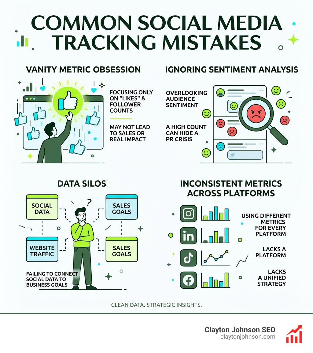 infographic showing common social media tracking mistakes - social media engagement kpis infographic 